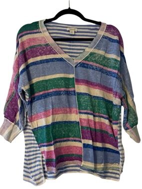 Sundance Johanna Striped V-Neck Lightweight Oversized V-Neck Sweater